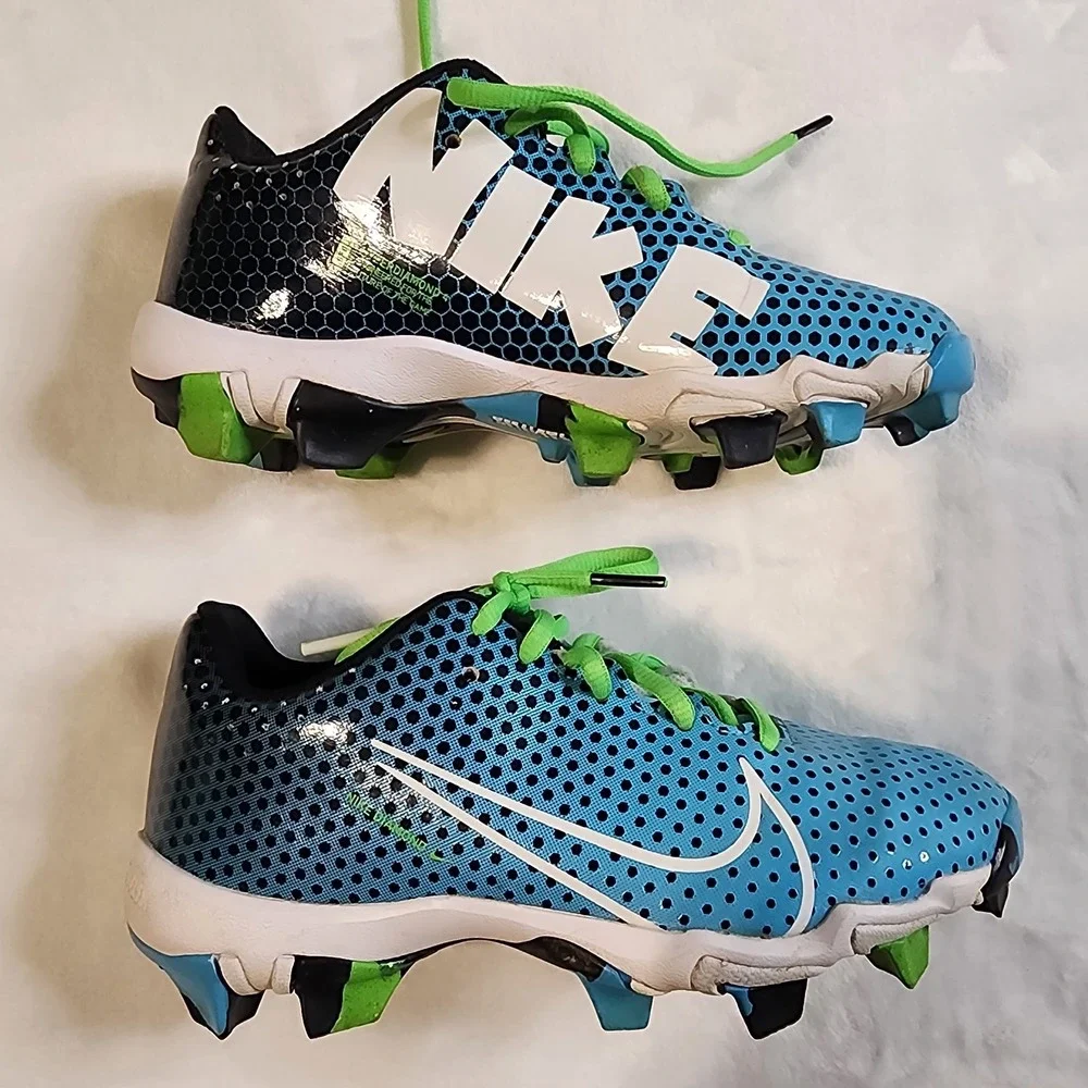 Nike Hyperdiamond 4 Keystone Youth Blue/Green Softball Cleats Size 2Y UEC